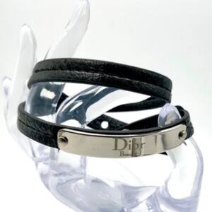 DIOR Bracelet Black Double Wrap Leather Choker NEW BOX